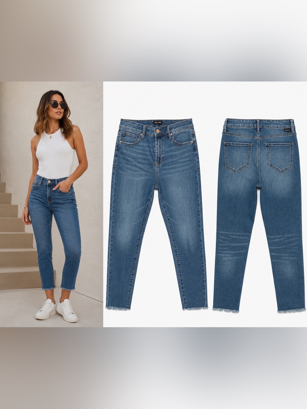 Dear John American Classic Mid Rise Skinny Ankle Jeans Raw Hem Medium Wash Size